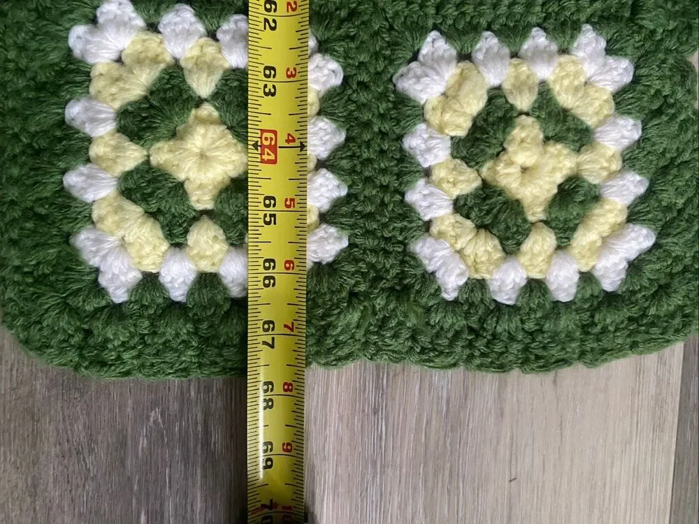 Handmade Crochet Afghan Granny Square Diamond Shape Throw Blanket 58x67 Retro Bo